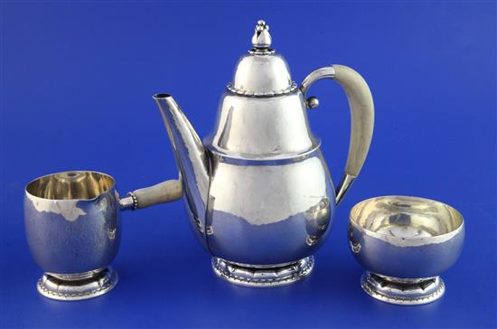 A Georg Jensen sterling silver three piece coffee set, design no. 34A, gross 20 oz.